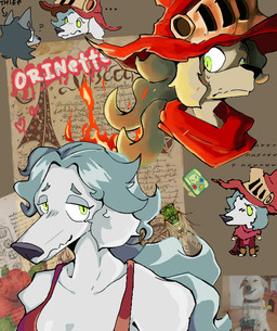 anthro female green_eyes hair long_hair magic magic_user male smile thief raxdoor dog_knight_rpg orinette_(ceehaz) rax_(raxdoor) borzoi canid canine canis domestic_dog hunting_dog mammal sighthound
