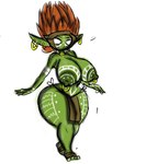 big_breasts breasts brown_hair female green_body hair markings nipple_piercing nipples piercing simple_background solo thick_thighs tribal tribal_markings nsfwtheodore goblin humanoid hi_res