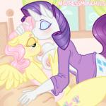 anthro anthrofied bed big_breasts blush bottomless breasts clothed clothing cutie_mark duo eyes_closed feathered_wings feathers female female/female fur furniture hair half-closed_eyes horn kissing kissing_forehead lying narrowed_eyes nipples on_back pink_hair purple_hair suckling window wings yellow_body yellow_feathers mistressmunchies friendship_is_magic hasbro my_little_pony mythology fluttershy_(mlp) rarity_(mlp) equid equine mammal mythological_creature mythological_equine pegasus unicorn 1:1 low_res