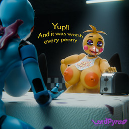 anthro appliance areola beak bib big_areola big_breasts blue_body breasts casual_nudity chair crossgender dialogue duo eyebrows female furniture hand_on_hip huge_breasts inside kitchen_appliance looking_at_another machine mtf_crossgender navel neck_bow nipple_dip nipples non-mammal_breasts non-mammal_navel non-mammal_nipples on_chair puffy_nipples purple_eyelids raised_eyebrow sitting sitting_on_chair smile smiling_at_another table talking_to_another text toaster wide_hips lpyro9 disembowell_(modeler) mipsmiyu_(modeler) psychojohn2_(modeler) five_nights_at_freddy's five_nights_at_freddy's_2 scottgames runaboo_chica toy_bonnie_(fnaf) toy_chica_(fnaf) animatronic avian bird chicken galliform lagomorph leporid mammal phasianid rabbit robot robot_anthro 1:1 3d_(artwork) digital_media_(artwork) english_text watermark