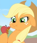 apple blonde_hair clothing cloud cowboy_hat female feral food freckles fruit fur green_eyes hair hat headgear headwear orange_body orange_fur outside plant pumpkin sky solo peachiekeenie friendship_is_magic hasbro my_little_pony applejack_(mlp) earth_pony equid equine horse mammal pony source_request