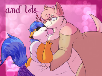 4_claws 4_fingers anthro bare_shoulders belly belly_expansion belly_grab big_belly biped black_claws black_eyewear black_glasses black_inner_ear black_markings black_nose blue_hair blue_tail border bottomwear breast_grab breasts cheek_tuft chubby_cheeks claws closed_smile clothed clothed_anthro clothed_female clothing countershade_face countershade_fur countershade_neck countershade_tail countershade_torso countershading curly_hair duo ellipsis expansion eyebrows eyelashes eyewear facial_markings facial_tuft fat_arms female female/female female_anthro finger_claws fingers fur fur_tuft glasses hair hand_on_breast happy head_markings heart_symbol holidays inner_ear_fluff kiss_on_nose kissing markings mask_(marking) midriff mouth_closed narrowed_eyes neck_tuft obese obese_anthro obese_female orange_body orange_ears orange_fur overweight overweight_anthro overweight_female pants pink_background pink_body pink_eyes pink_fur pink_hair purple_border purple_bottomwear purple_clothing purple_pants purple_text rapid_weight_gain rectangular_glasses shirt simple_background smile striped_hair striped_markings striped_tail stripes t-shirt tail tail_markings tan_bottomwear tan_clothing tan_inner_ear tan_nose tan_pants text thick_thighs topwear tuft weight_gain white_body white_clothing white_countershading white_eyebrows white_inner_ear_fluff white_shirt white_t-shirt white_topwear white_tuft strawberrymilkdog valentine's_day glowie_(doughieglowie) taffy_(strawberrymilkdog) canid canine canis chihuahua domestic_dog mammal procyonid raccoon toy_dog 2023 colored digital_drawing_(artwork) digital_media_(artwork) english_text hi_res shaded watermark