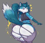 anthro backsack balls big_balls big_butt bottomwear butt butt_jiggle clothed clothing crop_top dipstick_tail femboy fur fur_markings genitals hair huge_balls huge_butt huge_hips huge_thighs hyper hyper_butt jiggling long_hair looking_at_butt looking_at_own_butt looking_back male markings open_mouth pants shirt simple_background solo surprise sweater tail tail_markings thick_thighs topwear torn_bottomwear torn_clothing torn_pants turtleneck wardrobe_malfunction wide_hips nebssik jo_(cerinia) canid canine cerinian fox humanoid mammal