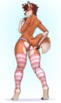 anthro anus bedroom_eyes blue_eyes blush butt clothing ear_piercing femboy fur jockstrap legwear looking_at_viewer looking_back looking_back_at_viewer male multicolored_body multicolored_fur narrowed_eyes piercing presenting presenting_anus rear_view seductive solo standing stockings tail tail_aside tan_body tan_fur two_tone_body two_tone_fur underwear romarom canid canine fox mammal absurd_res hi_res