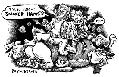 anthro apple apple_in_mouth beard beaten_up bottomless clothed clothing club_(weapon) curled_tail dazed dog_pile drugs ear_piercing eyewear facial_hair food fruit glasses group hair half-closed_eyes male marijuana marijuana_blunt melee_weapon military_jacket mustache narrowed_eyes necktie paws piercing plant police police_officer police_uniform smoke smoke_cloud suit_jacket sweater tail topwear topwear_only turtleneck uniform weapon bayou_beaver fritz_the_cat al_(fritz) fritz_the_cat_(character) kon_shearo ralph_(fritz) bird_dog canid canine canis domestic_cat domestic_dog domestic_pig felid feline felis golden_retriever hunting_dog mammal retriever suid suine sus_(pig) absurd_res cross-hatching hatching_(art) hi_res shaded