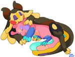 anthro claws cuddling duo external_gills eyes_closed gills head_gills hug lying male male/male nude paws pink_gills simple_background smile yellow_gills double_slime gadial_(urshi) jellybean_(double_slime) amphibian axolotl goo_creature marine mole_salamander monster salamander 4:3 absurd_res digital_media_(artwork) hi_res