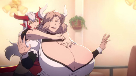big_breasts bouncing_breasts breasts brown_hair cleavage clothed clothing dress duo female female/female hair horn hug huge_breasts hugging_another hugging_from_behind hyper hyper_breasts inside lamp long_hair maid_uniform music plant plant_pot potted_plant pupils red_horn red_tail short_hair slit_pupils standing tail uniform white_clothing white_dress white_hair yellow_eyes randomtanstudio mythology animal_humanoid bovid bovid_humanoid bovine bovine_humanoid cattle_humanoid dragon dragon_humanoid humanoid mammal mammal_humanoid mythological_creature mythological_scalie scalie 16:9 animated hi_res short_playtime sound video widescreen