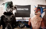 anthro bangs black_body black_fur blue_eyes blue_hair chair chest_fur claws colored_fur computer computer_mouse desk duo electronics fluffy_fur fur furniture green_eyes green_hair hair hand_holding keyboard long_hair male male/male monitor multicolored_body multicolored_fur multicolored_hair pose posed red_body red_fur striped_body striped_fur stripes table tuft daytia c4d rexouium 16:10 3d_(artwork) cinema_4d_(artwork) digital_media_(artwork) hi_res widescreen