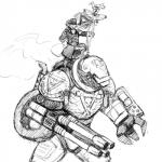 adeptus_astartes anthro armor clothed clothing commissar cosplay crossover_cosplay dreadnought gun gun_arm machine male power_armor quadgun ranged_weapon space_marine weapon wrist_gun wrist_weapon hladilnik warhammer_(franchise) warhammer_40000 warhammer_fantasy mammal rodent skaven 1:1 crossover hi_res monochrome