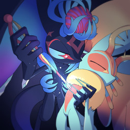 ambiguous_gender antares_(kirby_and_the_forgotten_land) anthro antlers arm_around_back biped black_background black_body chest_tuft colored_nails countershading crystal digitigrade duo eyes_closed featureless_crotch fingernails fluffy fluffy_tail fur hand_on_back head_wings holding_another holding_melee_weapon holding_object holding_polearm holding_weapon horn huge_wings kneeling looking_at_another melee_weapon mouthless multicolored_body multicolored_fur nails narrowed_eyes neck_tuft nude_ambiguous nude_anthro orange_body orange_fur polearm pupils red_eyes simple_background stab star_eyes tail tan_body tan_fur teal_body teal_fingernails teal_fur teal_nails teal_sclera tuft unusual_wing_placement weapon white_pupils wings amateru_kai kirby_(series) nintendo fecto_elfilis genwel_meteonelfilis alien chinchilla chinchillid mammal rodent starling_(kirby) 1:1 2025 digital_drawing_(artwork) digital_media_(artwork) hi_res japanese_description brother_(lore) male_(lore) sibling_(lore)