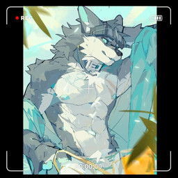 abs biceps black_collar black_sclera blue_eyes camera_view collar fur grey_body grey_fur looking_at_viewer male pecs shirtless_anthro shirtless_male solo white_body white_fur viosgit canid canine canis mammal wolf 1:1 2022 digital_media_(artwork) digital_painting_(artwork) painting_(artwork)