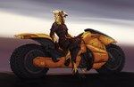 clothing crossed_legs looking_aside motorcycle sitting solo vehicle dousbrata sergal hi_res