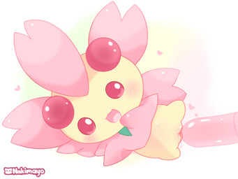 anthro bodily_fluids chibi dildo female genital_fluids genitals gradient_background heart_symbol lying on_side petals red_eyes sex_toy simple_background smile solo transparent_dildo transparent_sex_toy vaginal_fluids vulva yellow_body nakimayo nintendo pokemon cherrim generation_4_pokemon pokemon_(species) sunshine_form_cherrim 4:3 digital_drawing_(artwork) digital_media_(artwork) hi_res