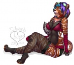 anthro bra clothing collar eyewear fangs female goggles green_eyes heart_symbol legwear panties sabertooth_(anatomy) simple_background solo stockings tail teeth underwear white_background lorena_(artist) sayrina_vakesen felid mammal prehistoric_species saber-toothed_tiger 2011