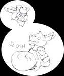 abdominal_bulge anthro bodily_noises duo face_lick female head_in_mouth imprint jacket_only licking male male/female male_pred onomatopoeia partially_inside slosh sloshing_belly sound_effects text tongue tongue_out vore chaoshetra cyote mora canid canine canis coyote mammal alpha_channel traditional_media_(artwork)