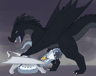 bodily_fluids cum cum_in_mouth cum_in_throat cum_inflation cum_inside cum_through feral genital_fluids genitals inflation knot male male/male oral oral_penetration penetration penis spiked_penis spikes spikes_(anatomy) white_body sarek_aran_desian european_mythology mythology dragon mythological_creature mythological_scalie scalie western_dragon wyvern hi_res