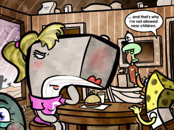 anthro blush dialogue female flower_cloud_(spongebob) food group male sponge text qluvic nickelodeon spongebob_squarepants pearl_krabs sheldon_j._plankton spongebob_squarepants_(character) squidward_tentacles aquatic arthropod cephalopod cetacean coleoid copepod crustacean giant_pacific_octopus mammal maxillopod mollusk octopodiform octopus physeteroid plankton_(species) sea_sponge sperm_whale toothed_whale whale 2012 4:3 english_text