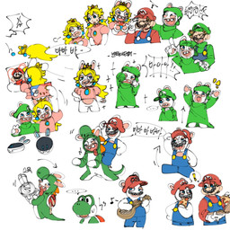 4_fingers anthro arms_bent belly black_eyes black_facial_hair black_mustache blonde_hair blue_clothing blue_ear_piercing blue_eyes blue_inner_ear blue_overalls bodily_fluids bottomless bottomless_anthro bottomless_female breasts buckteeth button_(fastener) cellphone closed_frown clothed clothed_anthro clothed_female clothed_human clothed_male clothing cross-popping_vein crown derp_eyes dialogue directional_arrow dress ear_piercing eating eating_food electronics ellipsis exclamation_point eye_contact facial_hair featureless_crotch featureless_legs female female_human fingers fist floating_ears food frown fully_clothed fully_clothed_human fully_clothed_male fur gatling_gun gem gesture gloves green_body green_clothing green_hat green_headwear green_onesie green_shirt green_skin green_topwear group grumpy gun hair half-closed_eyes hand_gesture hand_on_shoulder hand_pawpads handwear happy hat headgear headwear heart_symbol holding_cellphone holding_food holding_gatling_gun holding_object holding_phone holding_photo holding_pizza holding_ranged_weapon holding_smartphone holding_weapon jumping larger_female larger_human larger_male light limbless long_ears looking_at_another looking_away lute machine machine_gun male male/female male_anthro male_human mandolin mitten_hands motion_lines mouth_closed multicolored_body musical_instrument mustache narrowed_eyes nervous nervous_smile nervous_sweat no_eyebrows noseless onesie open_mouth open_smile overalls pawpads phone piercing pink_clothing pink_dress pink_shirt pink_topwear pizza pizza_slice playing_mandolin playing_music plucked_string_instrument pointing pose ranged_weapon red_clothing red_hat red_headwear red_shell red_shirt red_tongue red_topwear riding ruby_(gem) sapphire_(gem) screen screen_face shell shirt shirtless_anthro shirtless_male short_legs sideways_hat sigh size_difference smaller_anthro smaller_female smaller_male smartphone smile sparkles speech_bubble squint string_instrument sweat sweatdrop taking_picture taking_selfie talking_to_another tan_belly tan_body tan_eyelids tan_pawpads tan_skin teeth text tongue tongue_out toothpick toothpick_in_mouth topwear two_tone_body weapon white_body white_clothing white_fur white_gloves white_handwear white_skin wind bam_ml mario_bros mario_plus_rabbids_kingdom_battle nintendo raving_rabbids rayman_(series) ubisoft beep-0 luigi mario princess_peach rabbid_luigi rabbid_mario rabbid_peach rabbid_yoshi yoshi_(character) green_yoshi human lagomorph mammal rabbid robot yoshi 1:1 2022 colored crossover digital_drawing_(artwork) digital_media_(artwork) korean_description korean_text lighting sketch_page brother_(lore) brothers_(lore) sibling_(lore) twins_(lore)