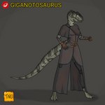 anthro belt bite_mark clothing female gloves handwear multiple_scars osteoderms scar solo the_nameless_guy bloodborne fromsoftware sony_corporation sony_interactive_entertainment carcharodontosaurid dinosaur giganotosaurus prehistoric_species reptile scalie theropod 1:1 hi_res