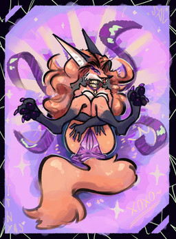 3_toes anthro breasts brown_hair camel_toe claws clothing feet female gloves_(marking) gold_(metal) gold_jewelry hair jewelry leg_markings long_hair looking_at_viewer markings open_mouth pawpads presenting_crotch purple_clothing smile socks_(marking) solo tail toes savielle lithyas_(savielle) canid canine fox mammal 2025 absurd_res digital_media_(artwork) hi_res