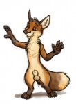 animal_genitalia anthro balls biped brown_body brown_eyes brown_fur fluffy fluffy_tail front_view fully_sheathed fur genitals male nude sheath simple_background smile solo standing tail white_background secretden rut_(secretden) canid canine fox mammal 2015