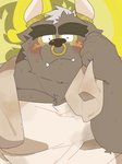 anthro blush bodily_fluids brown_body brown_fur clothing cute_fangs fangs fur kemono male musclegut muscular shirt solo sweat teeth topwear towel 0119_muu lifewonders tokyo_afterschool_summoners asterius_(tas) bovid bovine cattle mammal 2021 hi_res