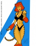 bikini black_bikini black_clothing black_swimwear breasts cleavage clothed clothing female hair looking_at_viewer navel red_hair short_hair simple_background smile solo stripes swimwear thigh_gap two-piece_swimsuit inspector97 avengers:_united_they_stand marvel tigra animal_humanoid felid felid_humanoid humanoid mammal mammal_humanoid pantherine pantherine_humanoid tiger tiger_humanoid 2014 portrait three-quarter_portrait