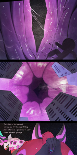anthro anus breasts butt clitoral_penetration clitoris destruction earth female genitals giga macro micro planet planet_destruction planet_dwarfing planet_in_anus planet_in_pussy pokemorph size_difference smaller_human text vulva ti-suger nintendo pokemon pokemon_legends_z-a generation_9_pokemon human mammal mega_evolution mega_scolipede pokemon_(species) absurd_res comic english_text hi_res long_image tall_image