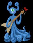 blue_body blue_skin eyestalks green_eyes guitar holding_guitar holding_musical_instrument holding_object male multi_eye musical_instrument plucked_string_instrument ribbons simple_background smile solo string_instrument teeth tentacles transparent_background wakamolez earthbound_(series) flying_v mother:_cognitive_dissonance nintendo alinivar alien mook alpha_channel official_art