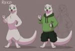 anthro biped bottomwear brown_nose clothed clothing digitigrade featureless_crotch fur green_eyes hoodie male nude shorts solo standing tail thick_tail topwear whiskers white_body white_fur conditional_dnp sefeiren otterface reed_(sefeiren) mammal mustelid otter 2016