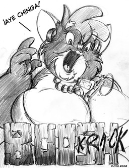 anthro big_breasts breasts clothing earbuds electronics female fur headphones huge_breasts jewelry multicolored_body multicolored_fur necklace open_mouth portable_music_player shirt solo sound_effects teeth text topwear two_tone_body two_tone_fur dutch_(artist) apple_inc. ipod misty_the_mouse whitney_(dutch) domestic_cat felid feline felis mammal 2008 english_text monochrome sketch spanish_text traditional_media_(artwork)