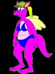 anthro bikini blonde_hair blue_clothing blue_eyes blue_swimwear breasts clothing costume feet female fingers greetings hair happy hat headgear headwear model paws pink_body smile solo swimwear toes two-piece_swimsuit virtual wings act malort pinky kangaroo macropod mammal marsupial animated digital_media_(artwork) low_res thumbnail