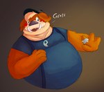 4_fingers aged_up anthro belly big_belly blush brown_body clothing fingers hat headgear headwear male overweight overweight_male shirt simple_background solo topwear tusks chubbymeel brok_the_investigator cowcat_games ott_(brok_the_investigator) mammal suid suine warthog 2025 hi_res