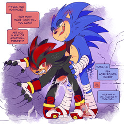 anal anal_orgasm anal_penetration animal_genitalia animal_penis anthro bandage_wraps blush blush_lines bodily_fluids canine_genitalia canine_penis claws clenched_teeth clothing cum cum_drip cum_from_ass cum_in_ass cum_inside dialogue dripping duo ear_blush ejaculation footwear genital_fluids genitals gloves hands-free handwear licking licking_lips licking_own_lips male male/male multiple_rounds orgasm penetration penile penile_penetration penis penis_in_ass questionable_consent rock scarf shoes smile speech_bubble teeth thrust_lines thrusting tongue tongue_out impydragon sega sonic_boom sonic_the_hedgehog_(series) shadow_the_hedgehog sonic_the_hedgehog eulipotyphlan hedgehog mammal