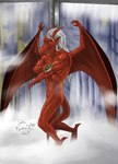 anthro hair horn humanoid_pointy_ears male membrane_(anatomy) membranous_wings nude pointy_ears red_body shower smile soap soap_bar solo steam tail white_hair wings epantiras disney gargoyles brooklyn_(gargoyles) gargoyle scalie 2009