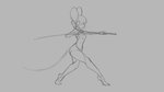 16:9 2020 anthro breasts casual_exposure digital_drawing_(artwork) digital_media_(artwork) female fur grey_background hair hair_over_eyes holding_object katana mammal melee_weapon monochrome mouse murid murine nipples nude rodent simple_background small_breasts solo sword watsup weapon widescreen