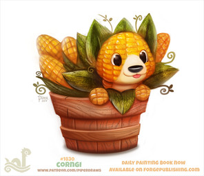 ambiguous_gender bucket container corn feral food humor plant pun simple_background solo visual_pun white_background piper_thibodeau canid canine canis domestic_dog elemental_creature flora_fauna food_creature herding_dog mammal pastoral_dog welsh_corgi digital_media_(artwork) digital_painting_(artwork) painting_(artwork)