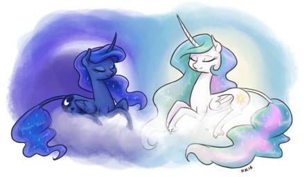 back_wings blue_body blue_fur blue_hair cloud cutie_mark duo eyes_closed feathered_wings feathers female feral fetlocks fur hair horn long_horn long_tail lying multicolored_hair on_cloud on_front rainbow_hair smile sparkles sparkling_hair tail white_body white_fur wings king-kakapo friendship_is_magic hasbro my_little_pony mythology princess_celestia_(mlp) princess_luna_(mlp) equid equine mammal mythological_creature mythological_equine winged_unicorn 2016 dated sibling_(lore) sister_(lore) sisters_(lore)