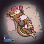 bed bulge clothing furniture lying male plushie sleeping tail underwear trapknight kobold scalie hi_res tagme