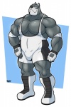 anthro biceps big_muscles biped black_nose boots bulge clothing fingerless_gloves footwear fur gloves grey_body grey_fur grin handwear male musclegut muscular muscular_anthro muscular_male nipples pecs pose shoes simple_background slightly_chubby smile solo standing wrestler wrestling_singlet houndgrey hound_(character) canid canine canis domestic_dog great_dane mammal mastiff molosser 2013