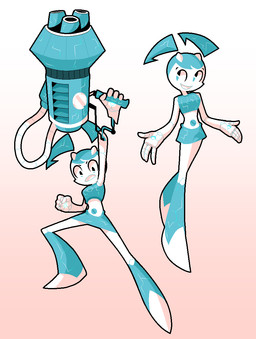 4_fingers blue_body blue_pupils bottomwear clothing female fingers fist glowing glowing_hands gradient_background gun machine midriff not_furry open_mouth open_smile pigtails pupils ranged_weapon raygun simple_background skirt smile solo thick_calves thin_thighs weapon white_body discommunicator my_life_as_a_teenage_robot nickelodeon jenny_wakeman android robot 2022 digital_drawing_(artwork) digital_media_(artwork)