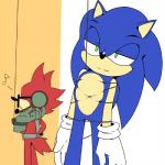 anthro belly belly_squish big_eyes big_head blue_body blue_fur bound clothing duo eyewear fur gloves green_eyes handwear male musical_note musical_symbol narrow_hips red_body red_fur simple_background squish symbol thin_thighs toony white_background kalk427 sega sonic_forces sonic_the_hedgehog_(series) custom_character_(sonic_forces) gadget_the_wolf sonic_the_hedgehog canid canine canis eulipotyphlan hedgehog mammal wolf 1:1 2017