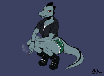 ankh anthro athletic athletic_anthro athletic_female blue_background boots bottomwear cigarette clothing crouching dolphin_shorts female footwear hoodie looking_at_viewer red_eyes shoes shorts simple_background smoking solo thick_thighs topwear yellow_sclera mainlinemojo night_in_the_woods bea_santello alligator alligatorid crocodile crocodilian reptile scalie 11:8 2017 colored hi_res