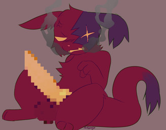 annoyed censored_balls censored_genitalia censored_penis cross-popping_vein ears_down eye_scar facial_scar feral frown fur genitals hand_behind_back looking_at_genitalia male penis pivoted_ears purple_scar raised_arm red_body red_fur red_tail scar scowl sitting smoke smoke_from_mouth solo tail tail_tuft torn_ear tuft yellow_eyes yellow_penis artienvy rain_world videocult artificer_(rain_world) slugcat censored hi_res mosaic_censorship