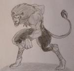 angry anthro barefoot biped claws clothing feet fur male shadow solo standing plejman bloody_roar konami gado felid lion mammal pantherine 2013 monochrome sepia traditional_media_(artwork)