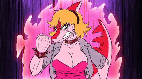 5_fingers abstract_background accessory angry anthro aura big_breasts blonde_hair blue_eyes bone_frill bracelet breasts choker cleavage clothed clothing dress eyelashes female fingers frill_(anatomy) grey_clothing grey_jacket grey_topwear hair hair_accessory hairband jacket jewelry long_tail looking_at_viewer multicolored_body multicolored_scales necklace pink_clothing pink_dress red_body red_scales scales short_hair solo spiked_bracelet spiked_tail spikes spikes_(anatomy) style_emulation tail topwear two_tone_body two_tone_scales white_body white_scales jauntyweb cavemanon_studios i_wani_hug_that_gator jojo's_bizarre_adventure mia_moretti dinosaur hadrosaurid ornithischian ornithopod parasaurolophus prehistoric_species reptile scalie 2024 digital_drawing_(artwork) digital_media_(artwork) hi_res