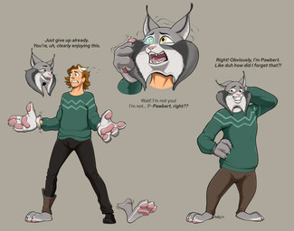 anthro bulge costume_transformation detailed_bulge dialogue duo goo_transformation hand_focus handpads handpaw human_to_anthro hypnosis identity_death male mind_control pawpads paws personality_change ringed_eyes simple_background species_transformation text transformation transformation_sequence badroy disney zootopia pawbert_lynxley canada_lynx felid feline human lynx mammal absurd_res english_text hi_res