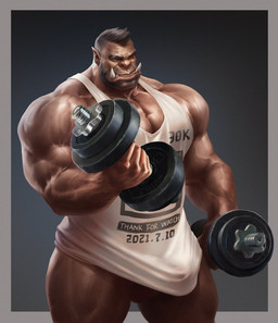 balls barazoku barely_visible_balls barely_visible_genitalia barely_visible_penis beard biceps big_muscles biped black_background border bottomless bulge clothed clothing detailed_bulge dumbbell erection erection_under_clothing exercise facial_hair genital_outline genitals glistening glistening_arms glistening_body grey_border hair holding_dumbbell holding_object huge_muscles male muscular muscular_humanoid muscular_male not_furry number pecs penis penis_outline shirt simple_background solo standing tank_top tenting text text_on_clothing text_on_shirt text_on_tank_top text_on_topwear topwear translucent translucent_clothing tusks vein weightlifting weights workout year 6suan humanoid mammal orc 2021 dated digital_media_(artwork) digital_painting_(artwork) painting_(artwork) portrait shaded soft_shading three-quarter_portrait