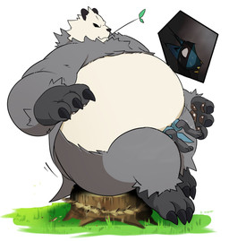 ambiguous_gender anthro belly duo facesitting overweight questionable_consent sitting_on_another size_difference tail tree_stump tremble_spikes 96_gatefield nintendo pokemon generation_4_pokemon generation_6_pokemon lucario pangoro pokemon_(species) hi_res