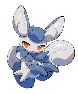 2_tails ambiguous_gender anthro blue_body blue_fur blue_tail blush cute_fangs fangs fur gloves_(marking) leg_markings markings multi_tail multicolored_body multicolored_fur open_mouth red_eyes simple_background socks_(marking) solo tail teeth two_tone_body two_tone_fur white_background white_body white_ears white_fur white_tail yellow_sclera nullma nintendo pokemon felid feline generation_6_pokemon mammal meowstic pokemon_(species) digital_media_(artwork) signature